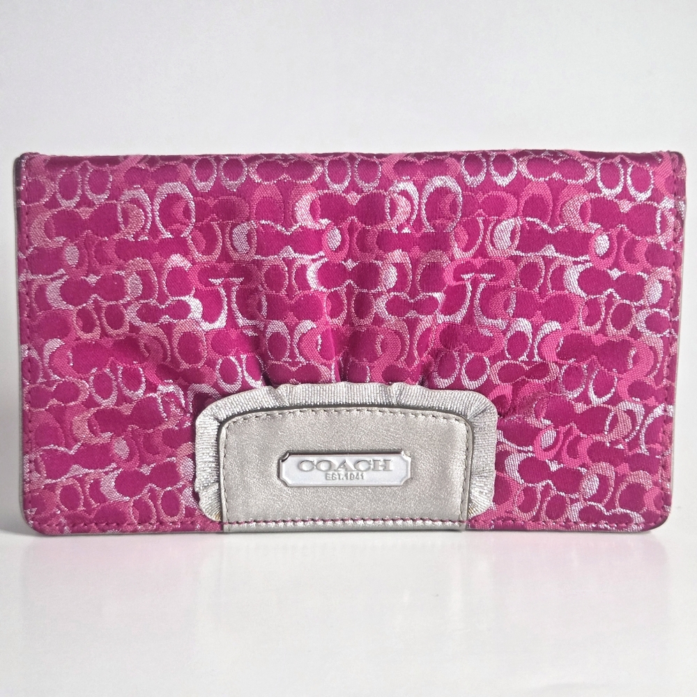 Coach Y2K Signature Optic Shimmer Pink Satin Eve Monogram Clutch Bag Vintage - Picture 2 of 9